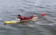 Socorrista salva a perro que nadaba mar adentro en California