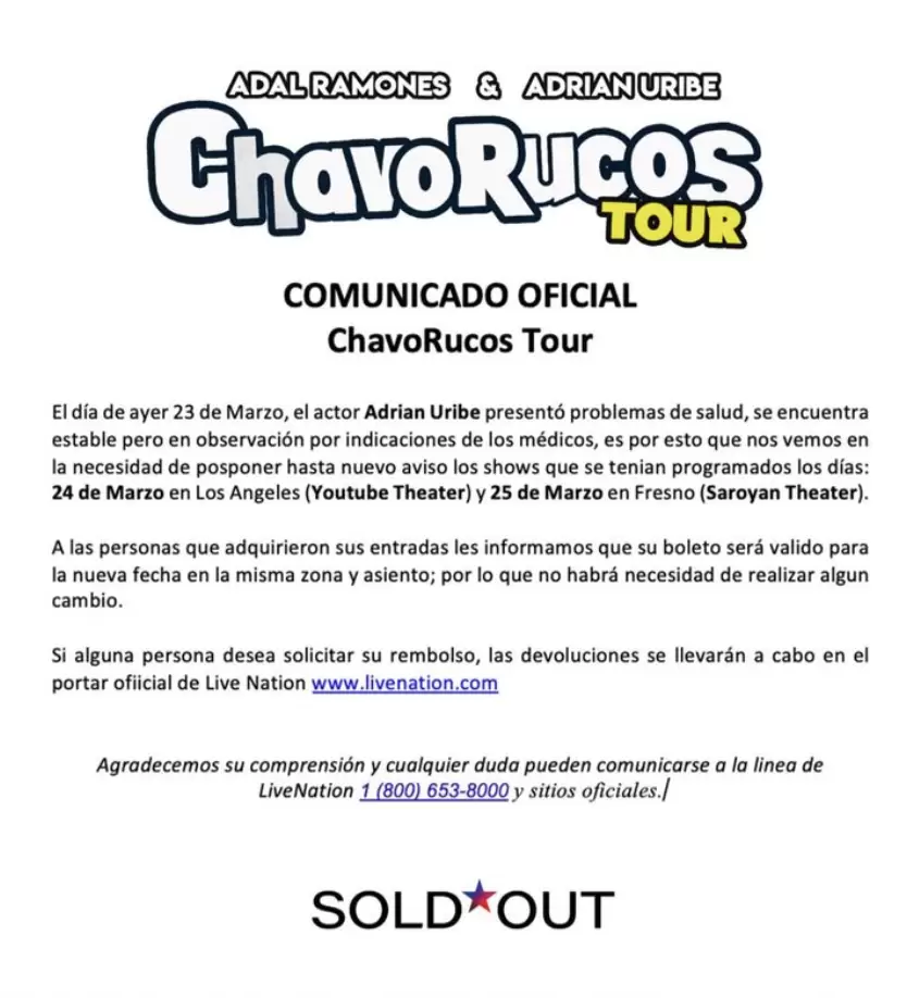 Posponen fechas de Chavorrucos Tour.