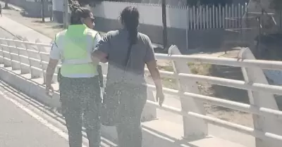 Oficial convence a mujer de bajar de puente