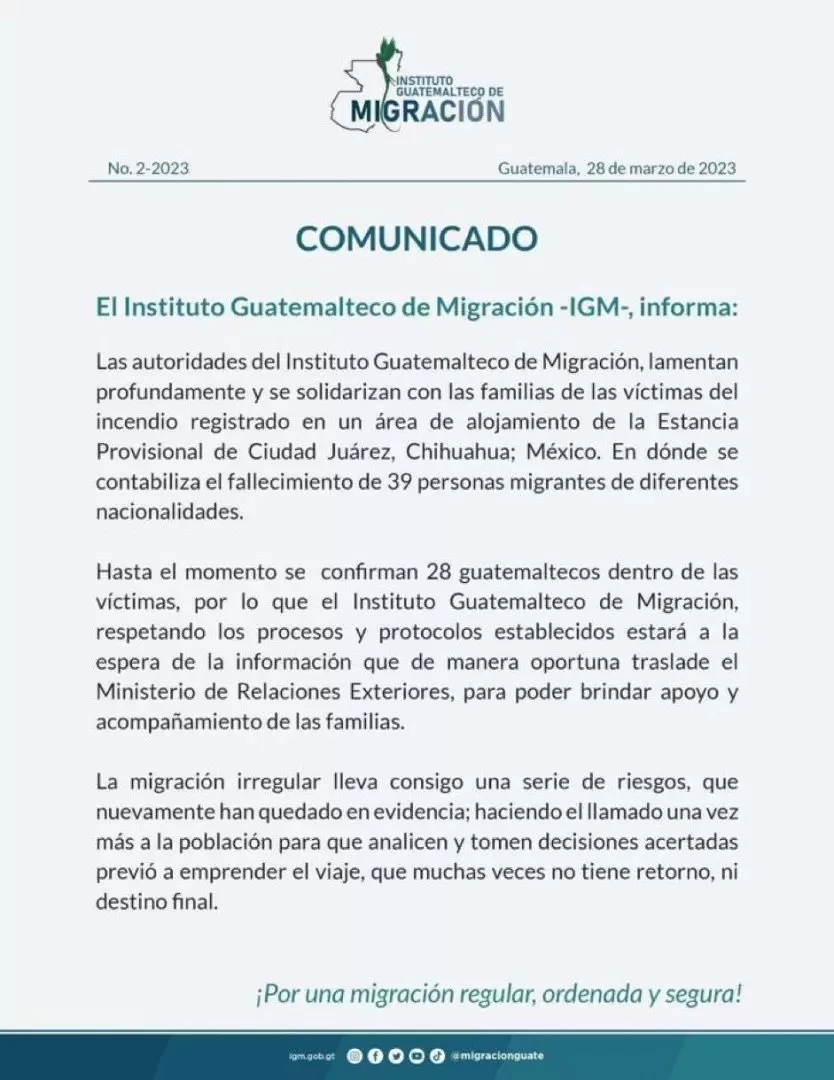 Comunicado del Instituto Guatemalteco de Migracin