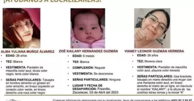 Cédula de búsqueda de mujeres secuestradas en Zacatecas