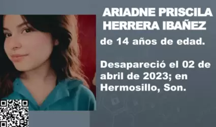 Activan Alerta Amber para localizar a Adriadne Priscila Herrera Ibaez