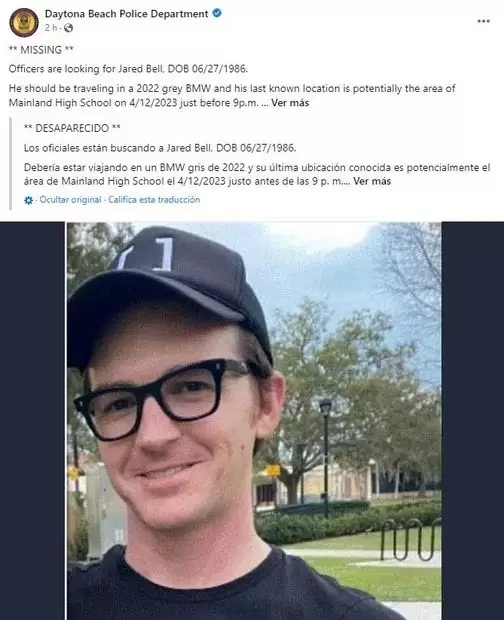 El actor fue reportado como desaparecido esta ma�ana. Foto: Daytona Beach Police Department
