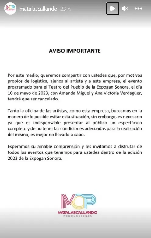 Amanda Miguel y Ana Victoria Verdaguer no llegarn a Hermosillo.