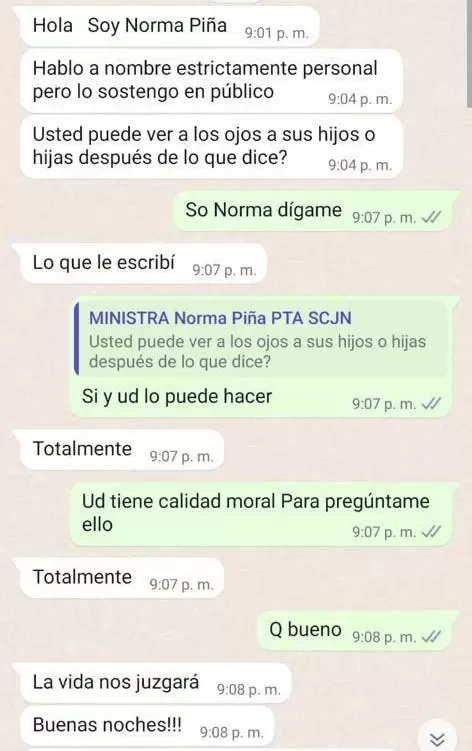 Mensajes entre Alejandro Armenta y ministra Pia