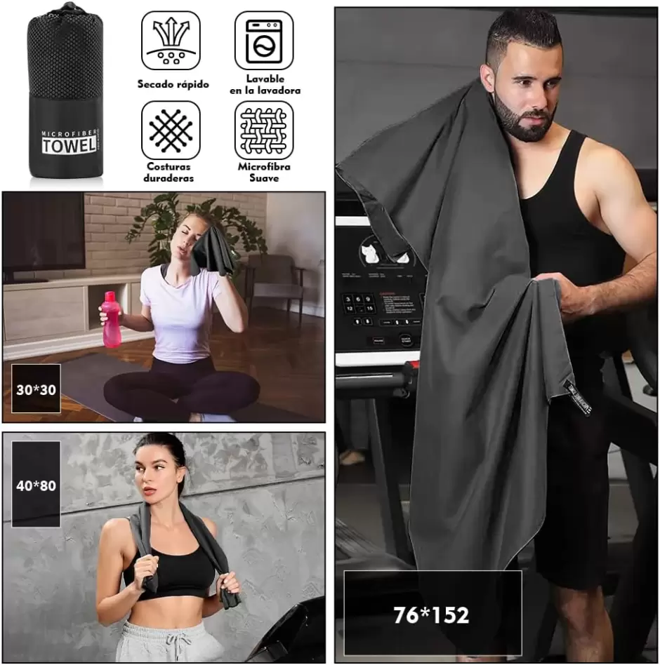 BOBOR Juego de toallas de gimnasio, toallas deportivas de microfibra para  hombres y mujeres, súper suaves y de secado rápido, juego de 3 toallas para