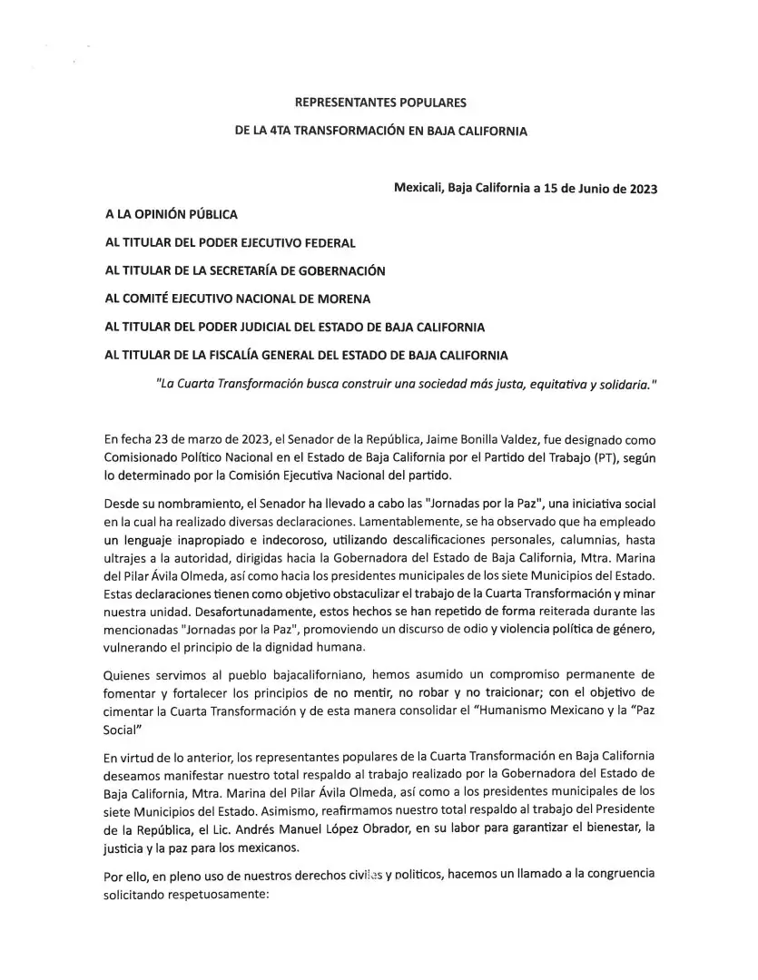 Morenistas de BC piden revisi�n de concesiones de medios a Jaime Bonilla y considerar revocaci�n, por violar ley y ultraje a la autoridad
