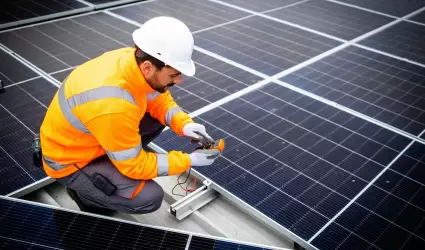 Trabajador instalando paneles solares