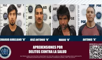Cuatro sujetos arrestados por delitos contra la salud