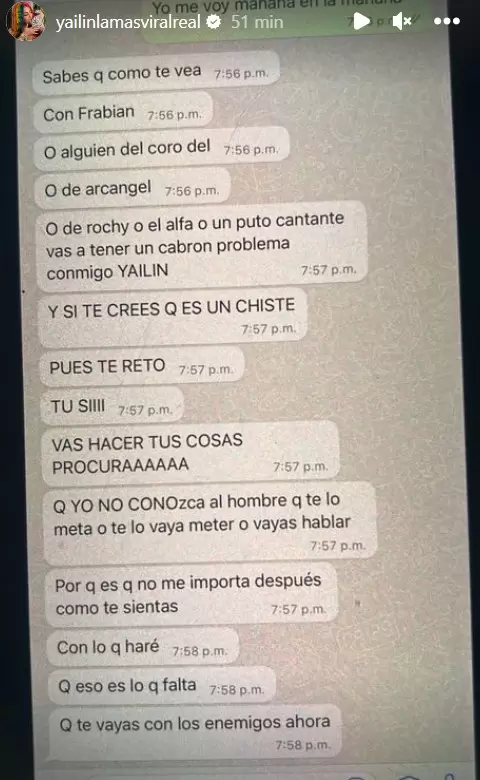 Conversaci�n entre Anuel y Yailin.