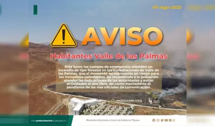Incendio forestal de Valle de Las Palmas no representa riesgo para inmuebles col