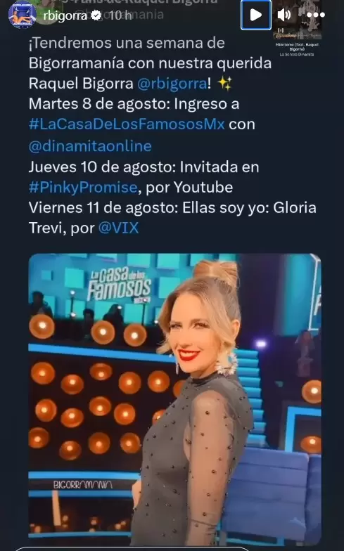 Raque Bigorra ingresar� a "La Casa de los Famosos".