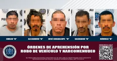 FGE captura a 5 sujetos por delito de narcomenudeo y robo de vehculo