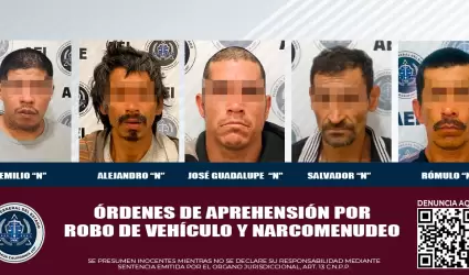 FGE captura a 5 sujetos por delito de narcomenudeo y robo de vehculo