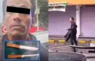 VIDEO: Entre 8 policías someten a hombre que amenazaba a peatones con cuchillos
