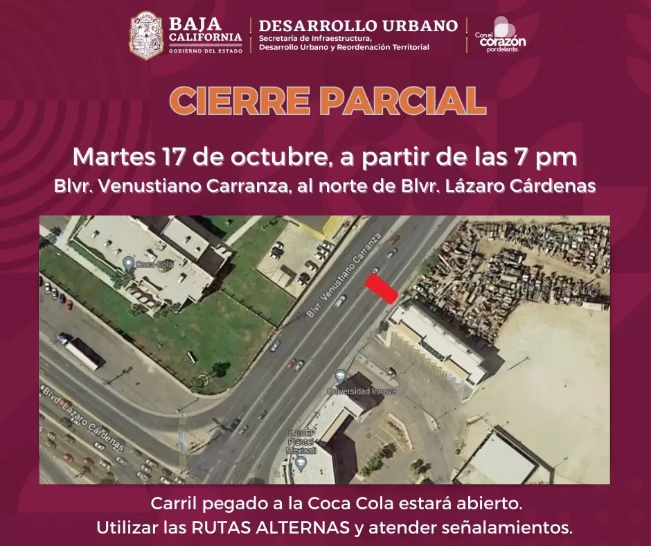 Cierre parcial de circulaci�n en bulevar de Mexicali