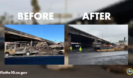 Retiran escombros peligrosos en autopista 10 de Los Ángeles