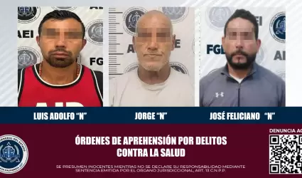 3 sujetos detenidos por delitos contra la salud