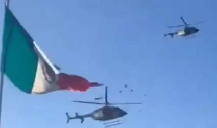 Helicptero roza y rompe con sus hlices Bandera monumental en el Campo Militar