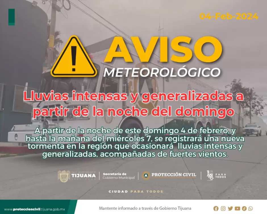 Advierten de lluvias intensas
