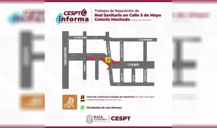 Por obras de rehabilitacin CESPT ajustar circulacin en la calle 5 de mayo de 