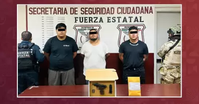 Detienen a 3 personas; les aseguran un arma y metanfetamina