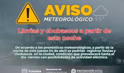 Alerta por lluvias y chubascos en Tijuana