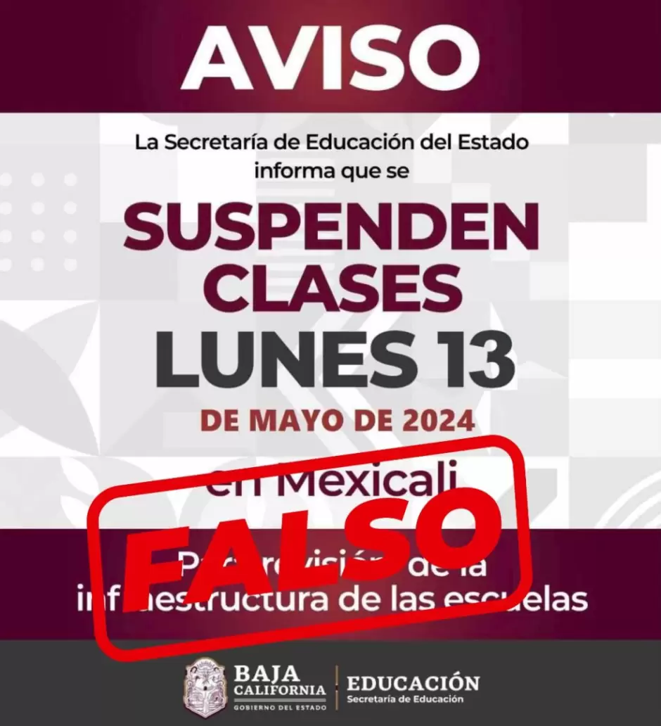 Falsa informaci�n sobre la suspensi�n de clases el lunes 12 en Mexicali