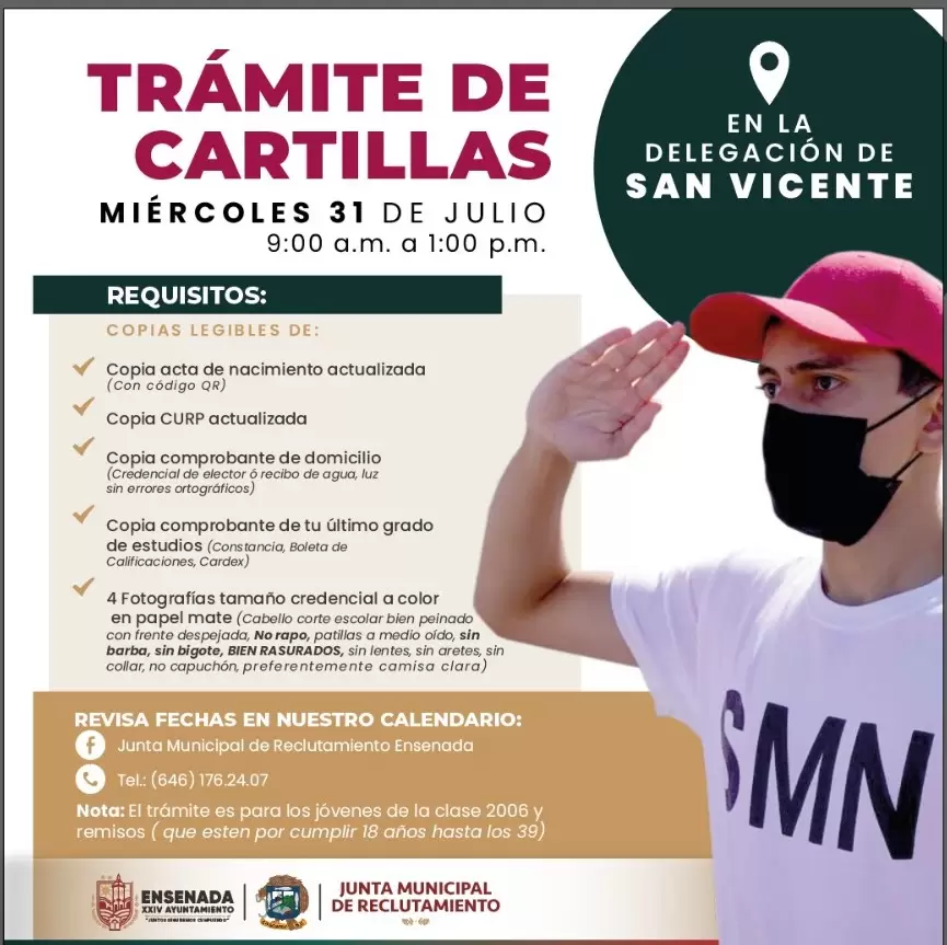 Convocan a tramitar cartilla militar en San Vicente