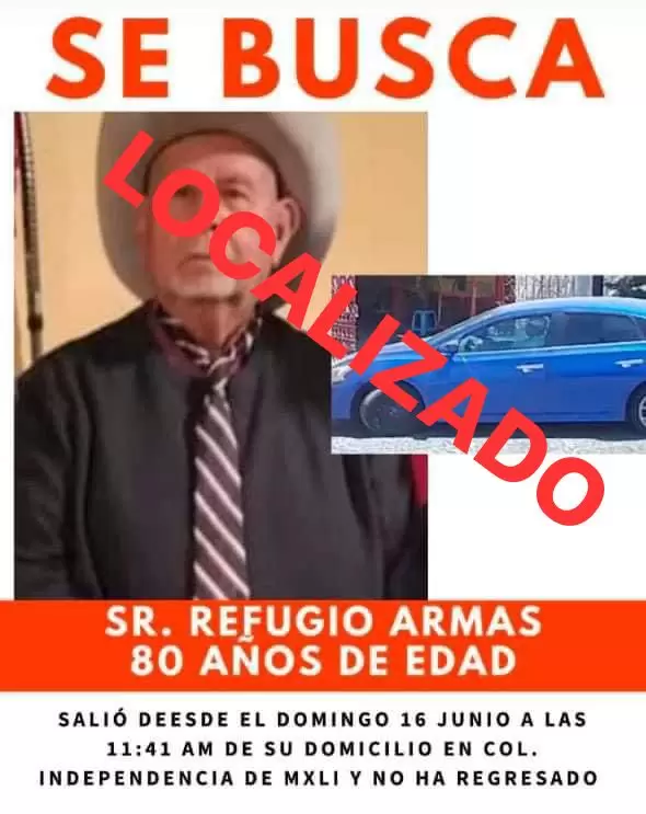 Adulto mayor con reporte de extrav�o