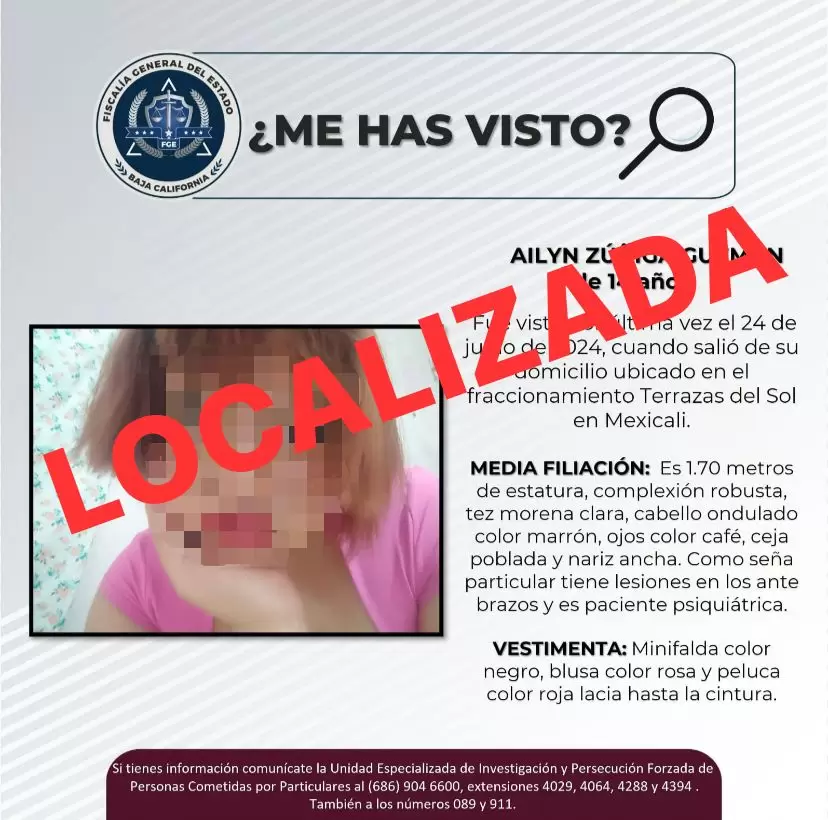 Localizacin de adolescente desaparecida