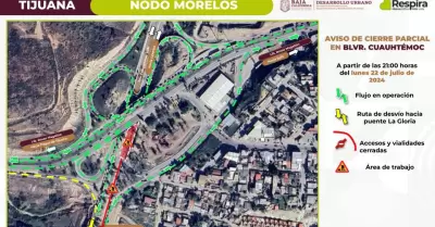 Cierre parcial en bulevar Cuauhtmoc por obras del Nodo Morelos