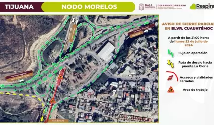 Cierre parcial en bulevar Cuauhtmoc por obras del Nodo Morelos