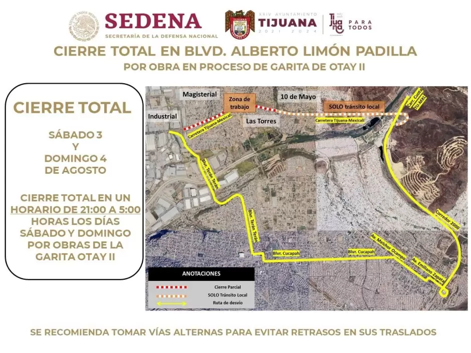Habr� cierre total en Bulevar Alberto Lim�n Padilla por obra de SEDENA