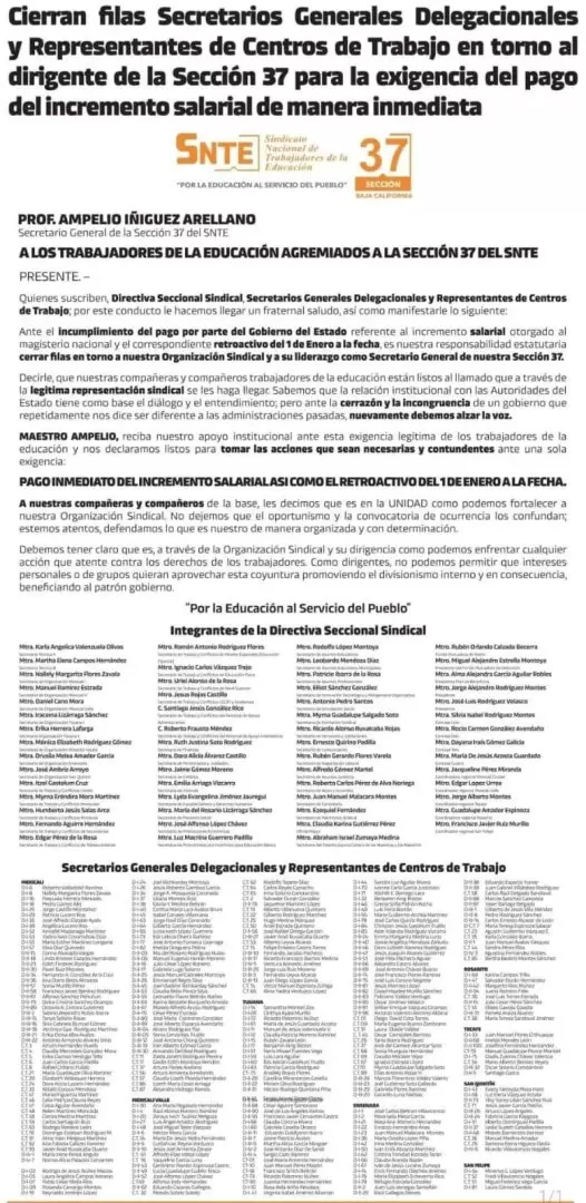 Apoyan secretarios y representantes de centros de trabajo de la secci�n 37 del SNTE al Profe Ampelio I�iguez