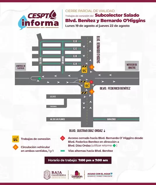 Programa CESPT trabajos de conexi�n del subcolector Rosario Salado en Blvd. Bernardo O'higgins