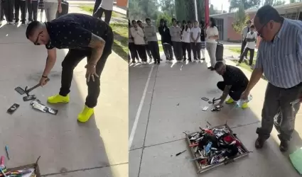 Destrucci�n y quema de objetos decomisados a alumnos de secundaria de Durango