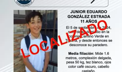 Localizan a Junior Eduardo Gonz�lez Estrada, de 11 a�os