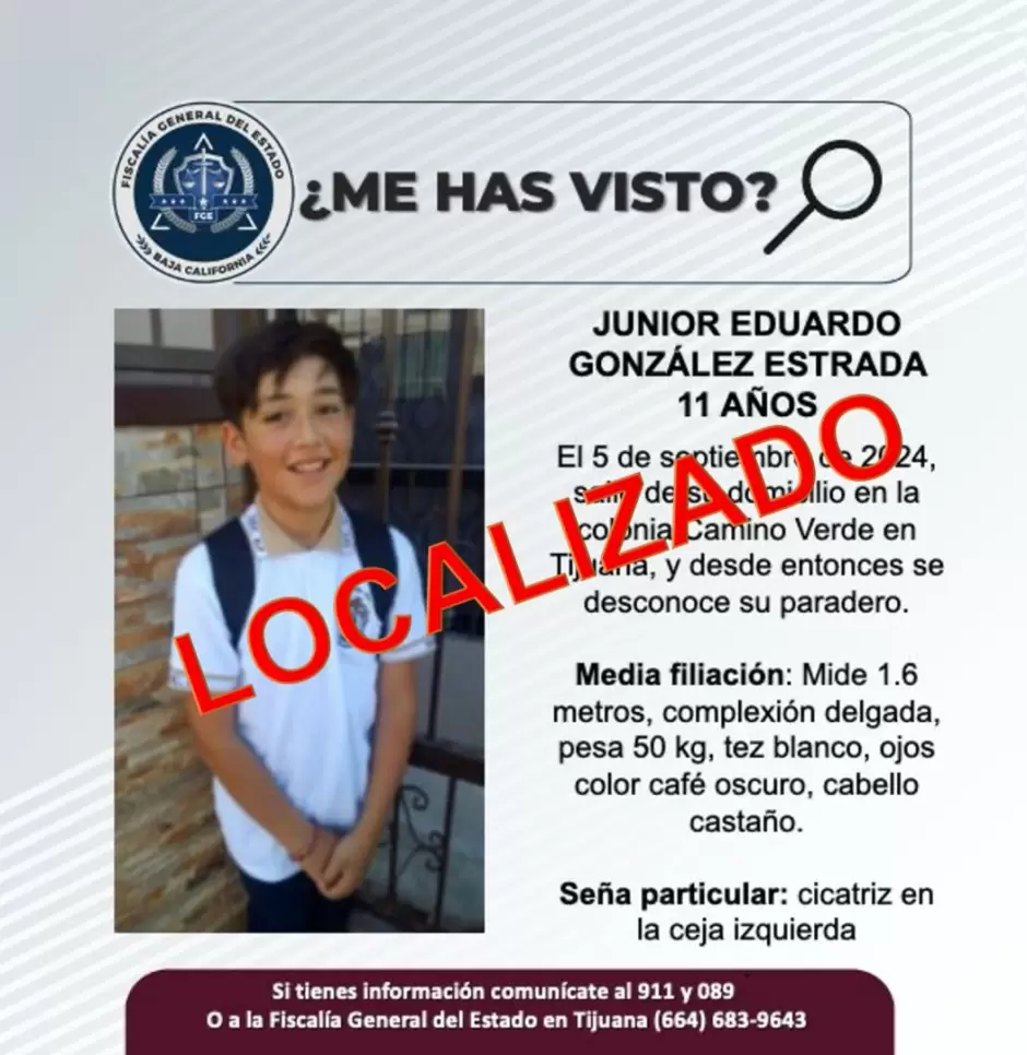 Localizan a Junior Eduardo Gonzlez Estrada, de 11 aos