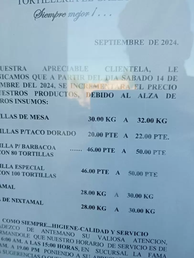 Precios de las tortillas de maz en Hermosillo