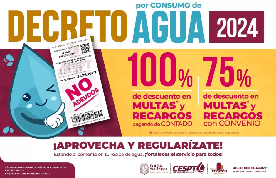 Decreto de condonaci�n de recargos por consumo de agua