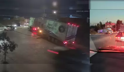 Tr�iler derriba poste y genera obstrucci�n vial en Colinas del Sol