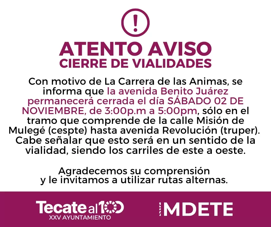 Cierre de vialidades por festividad del D�a de Muertos