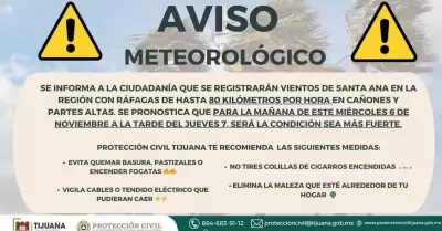 Protecci�n Civil Tijuana Alert� sobre Vientos de Santa Ana