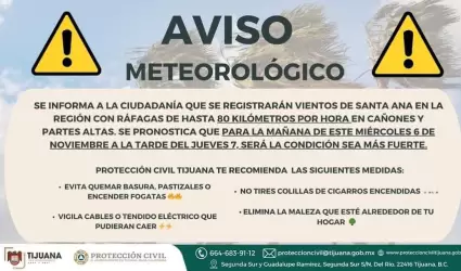 Protecci�n Civil Tijuana Alert� sobre Vientos de Santa Ana