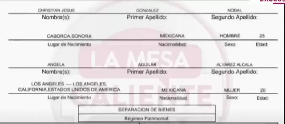 Acta de matrimonio de Christian Nodal y �ngela Aguilar