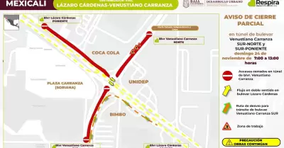 Anuncia SIDURT cierre parcial de t�nel en bulevar Venustiano Carranza