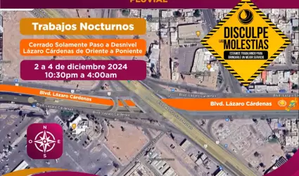 Cierre nocturno en paso a desnivel L�zaro C�rdenas y L�pez Mateos por mantenimie