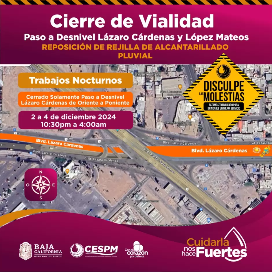 Cierre nocturno en paso a desnivel L�zaro C�rdenas y L�pez Mateos por mantenimiento