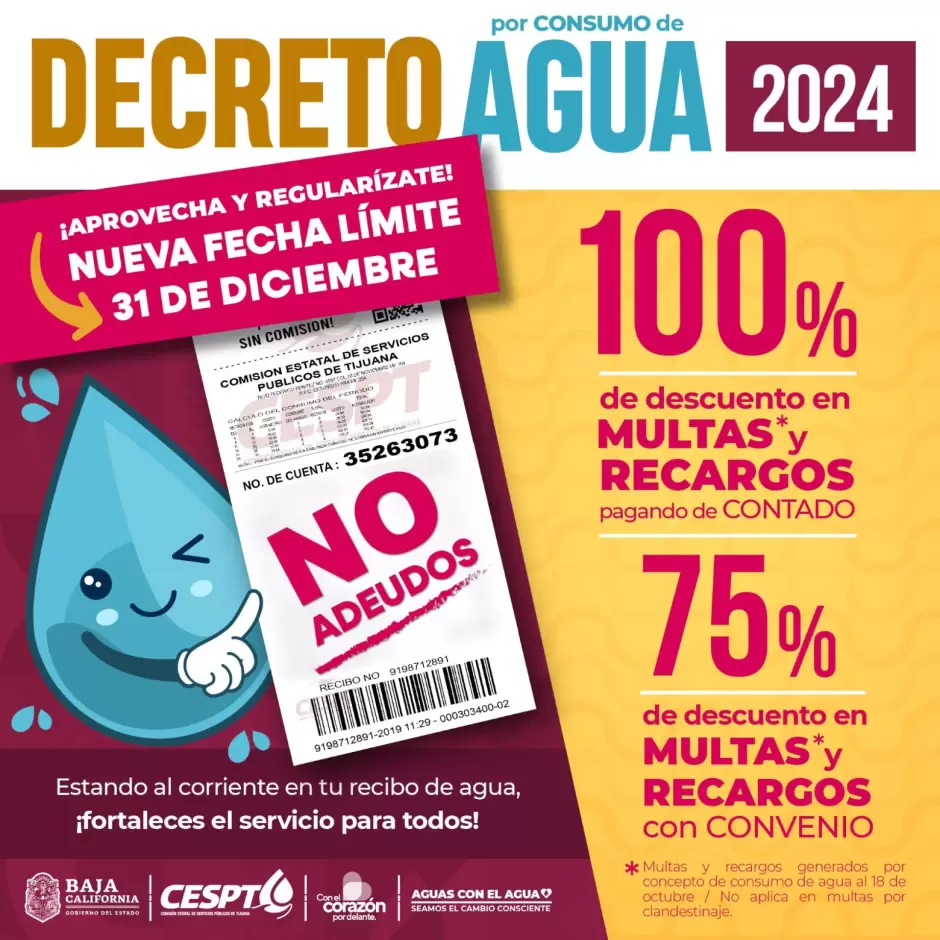Extienden vigencia del decreto de condonaci�n de recargos por consumo de agua hasta el 31 de diciembre